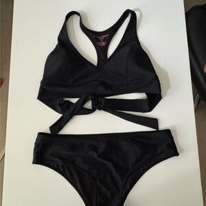 Vanilla/Beach V-Neck Racerback 2 piece Bikini Swimsuit Top Medium Bottom Large